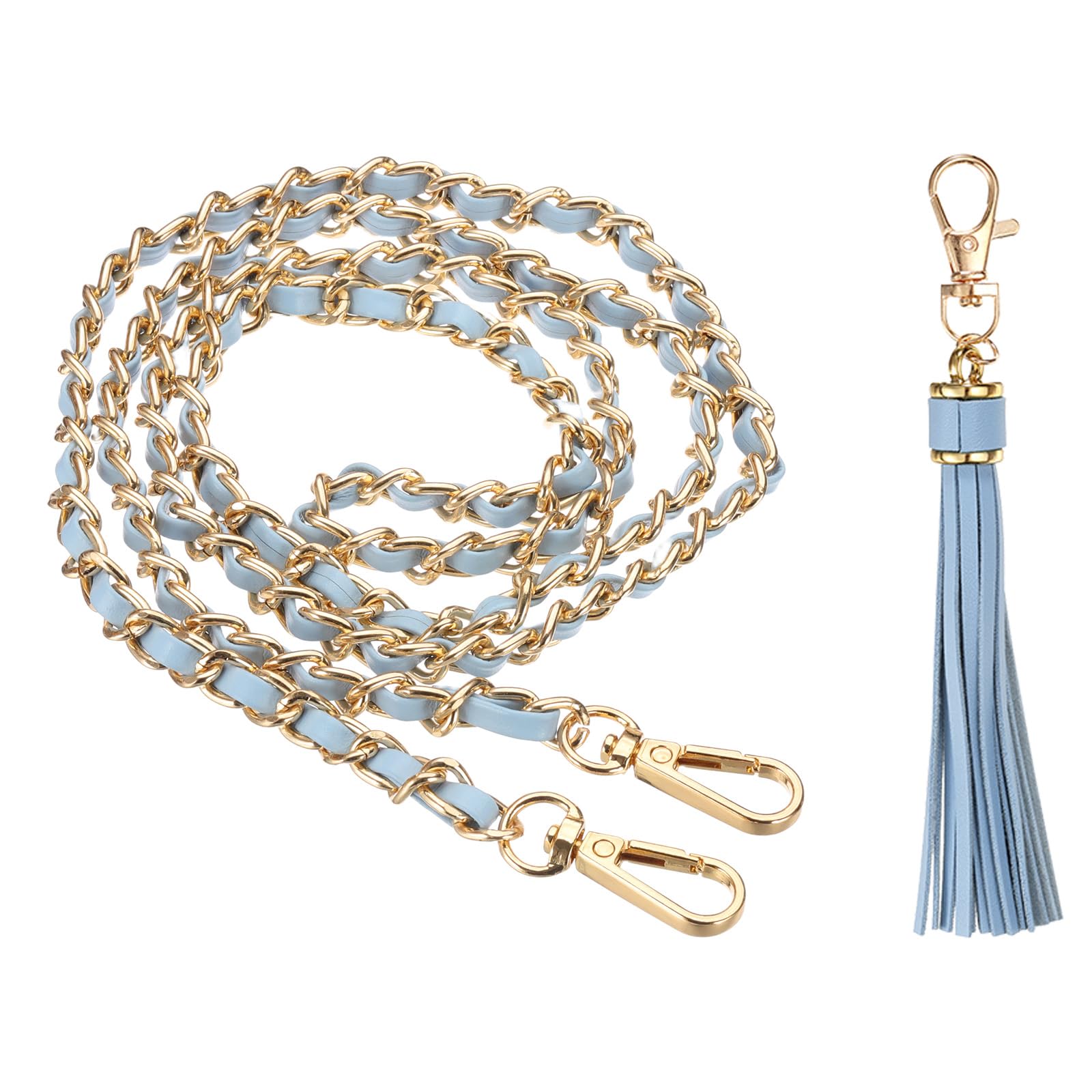 PATIKIL Purse Chain Strap, 47 Inch Leather Chain Purse Strap Replacement with Tassel for Crossbody Bag Handbag Woman Light Blue/Gold