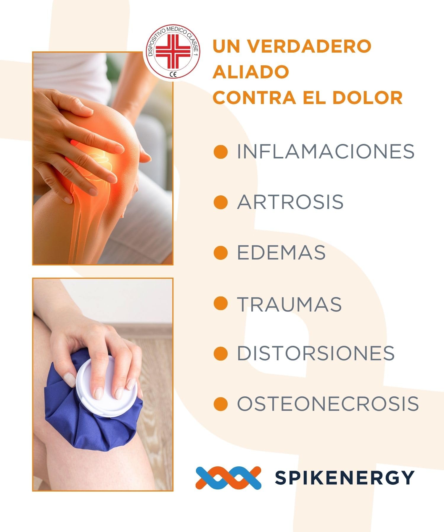 Spikenergy Rodilleras Menisco y Ligamento Elástica Electro Magnetoterapia 1pc - Rodilleras Para Artrosis, Dolores Articulares, Inflamaciones, Esguinces y Artritis - Producto Sanitario Made in Italy