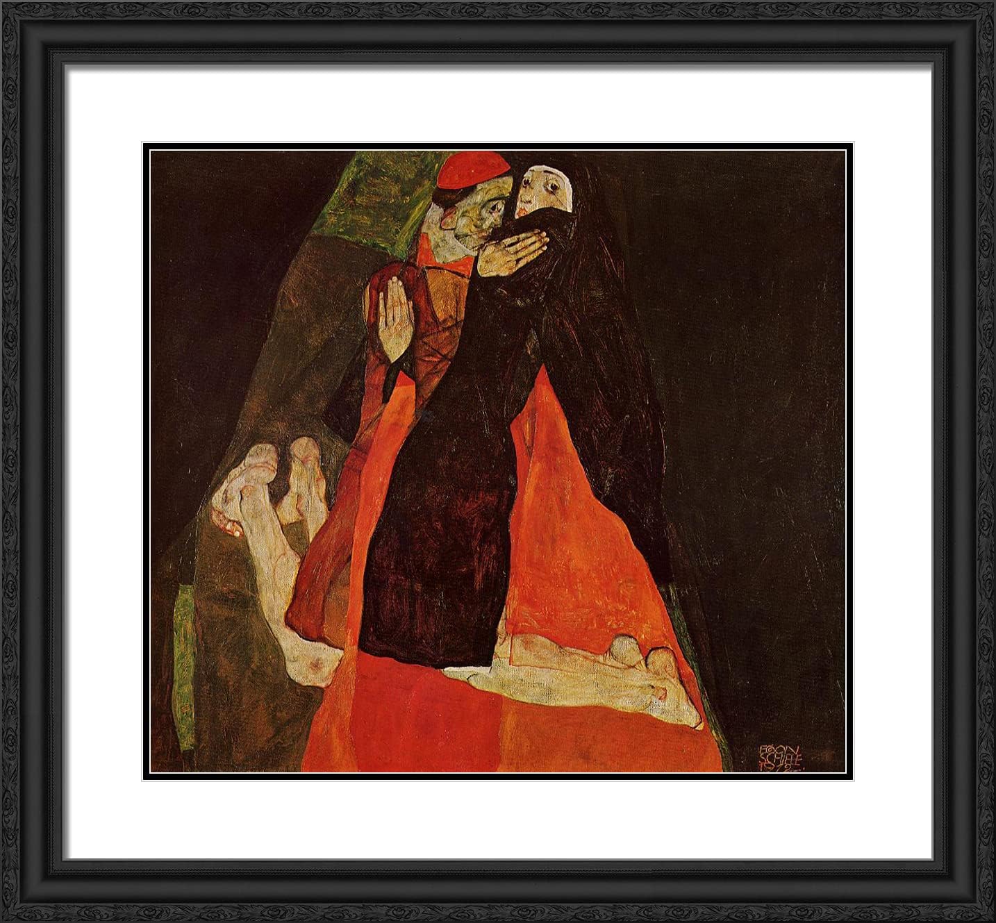 ArtDirect Schiele, Egon 21x20 Black Modern Framed Art Print Titled: Cardinal and Nun Caress