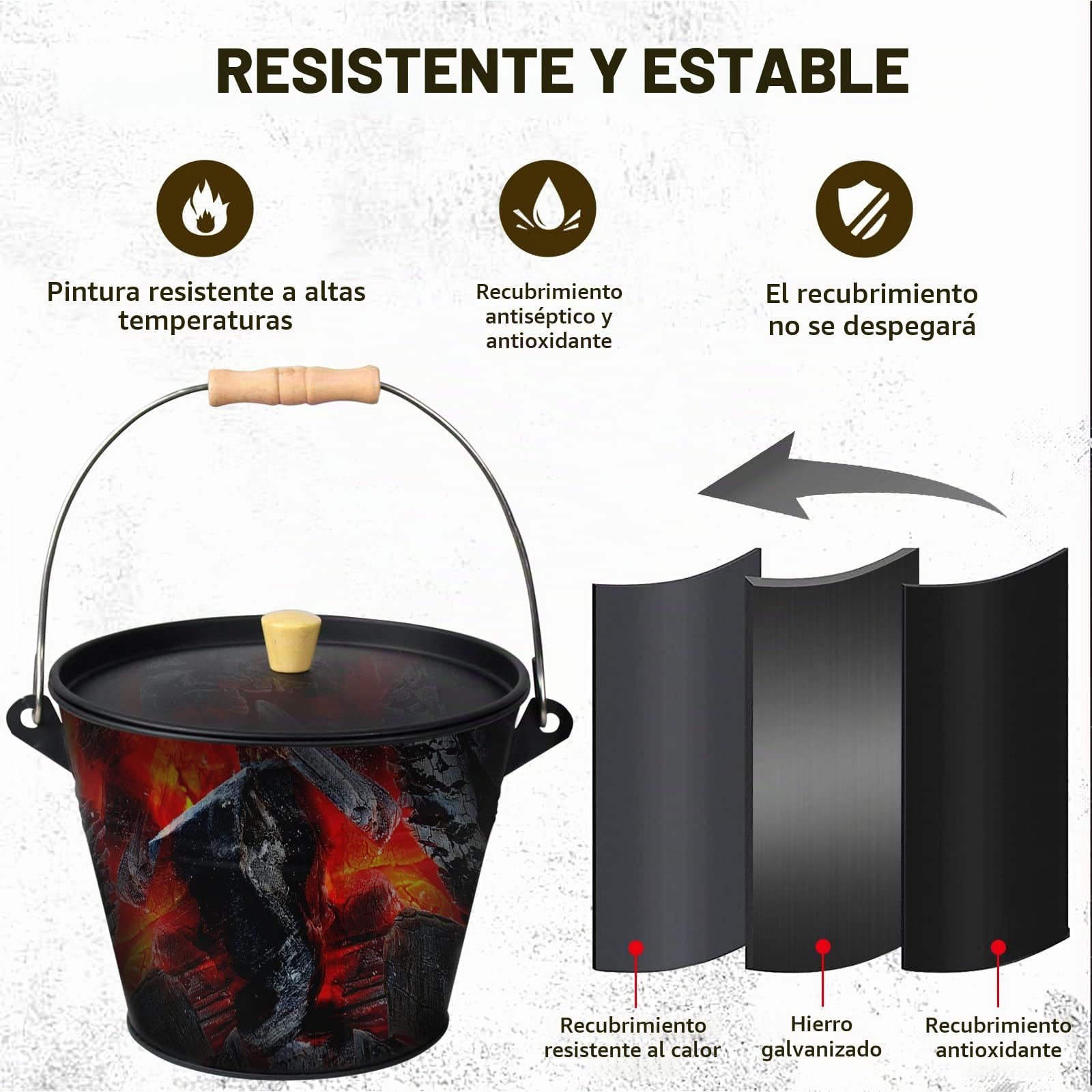 BRIAN & DANY Cubo Cenizas con Tapa, 5L Cubo para Cenizas de Chimenea con Pala y Escoba