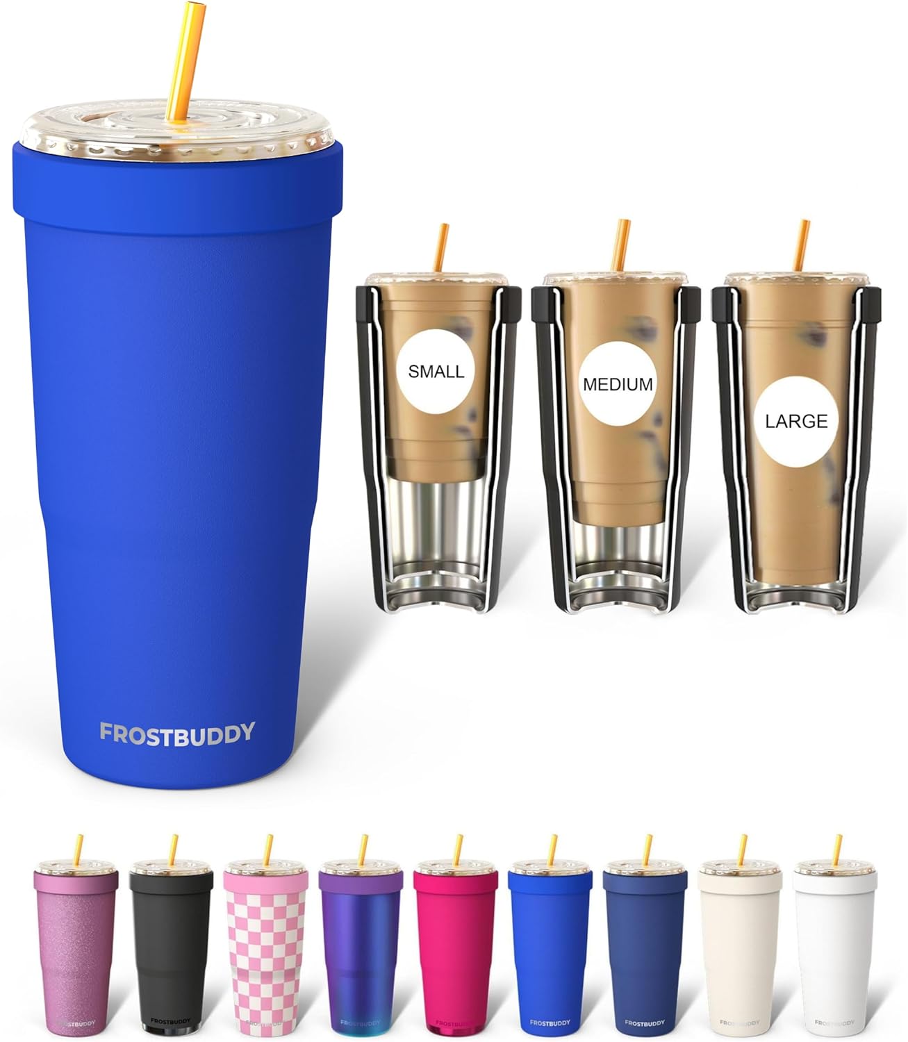 Frost Buddy Togo Buddy 30 oz Stainless Steel Vacuum Insulated Tumbler To Go Coffee Cup – Iced Coffee Cups, Iced Coffee Sleeve, Travel Mug, Thermal Cup for Hot & Cold Drinks, Dunkin Cup (Royal Blue)