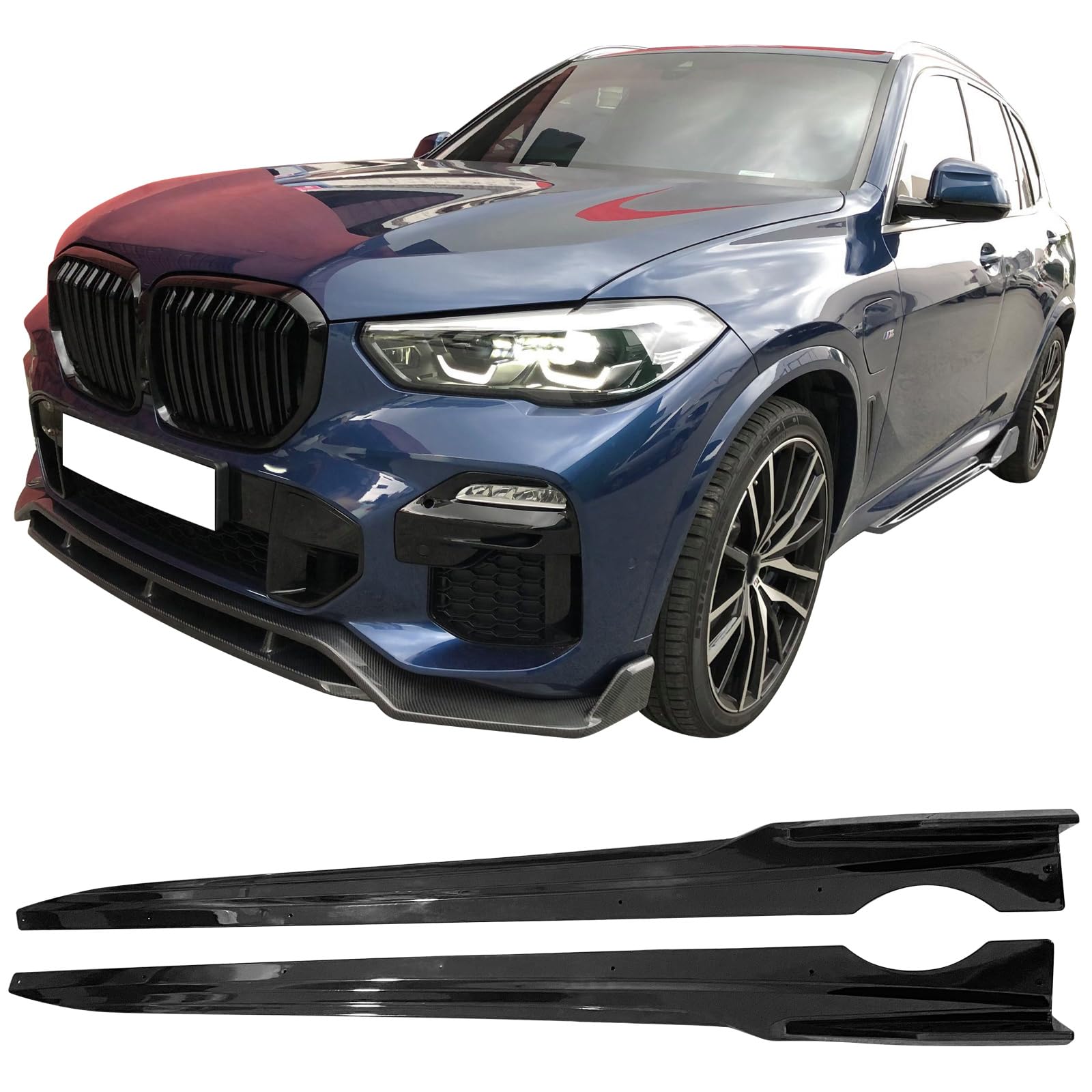 IKON MOTORSPORTS, Side Skirts Compatible with 2019-2025 BMW G05 X5 M Sport, IKON Style PP Injection Side Extension Bottom Line Gloss Black