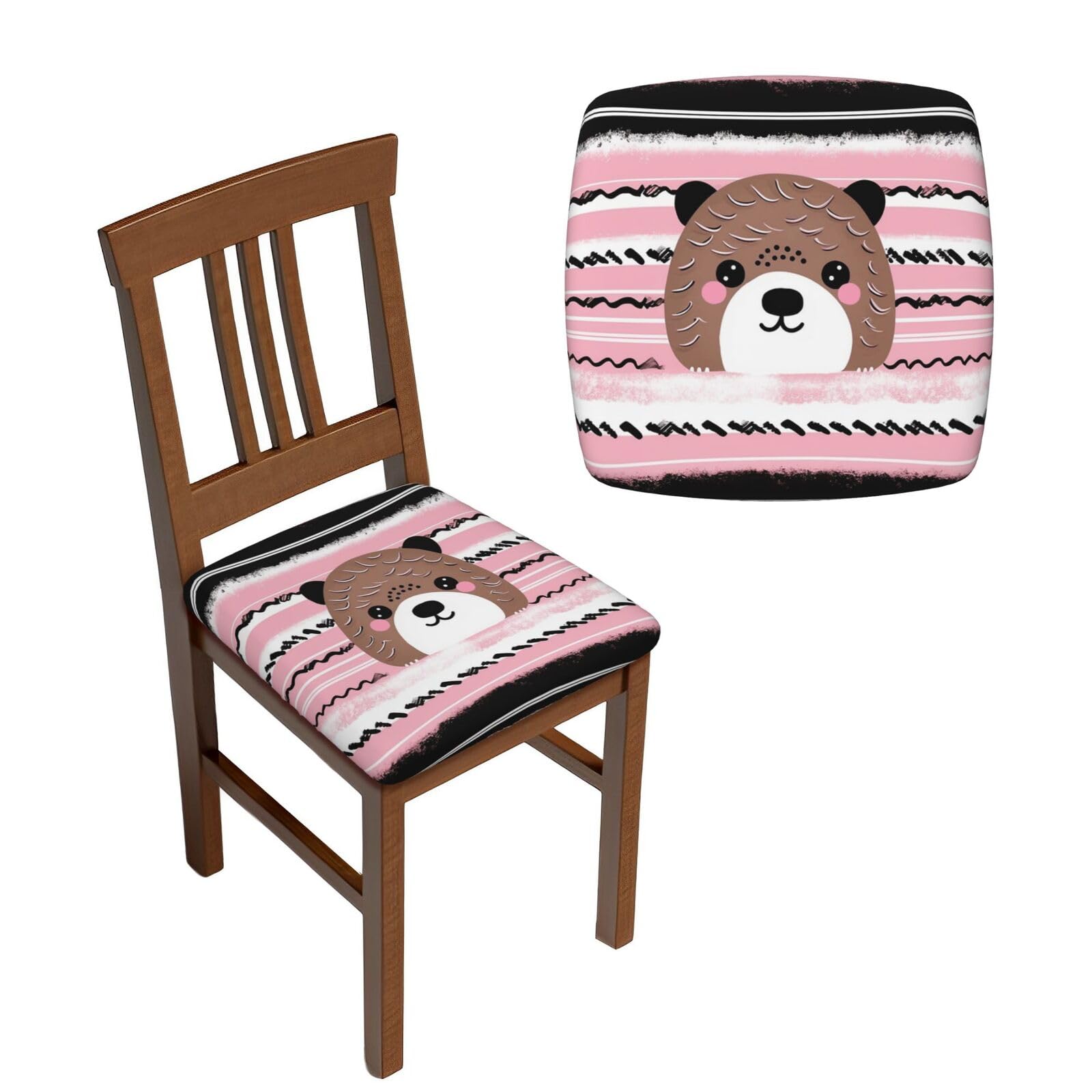 NONHAI 6PCS Dining Chair Seat Covers Set Bear Stripes Stretch Removable Chairs Covers Washable Seat Cushion Slipcovers Protector for Dining Room Kitchen Chairs