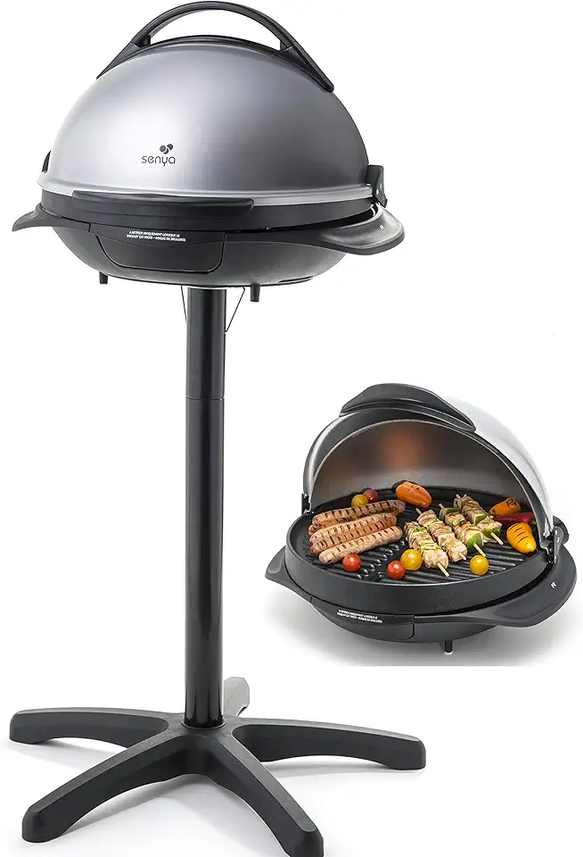 BBQ, planchas & accessoires terrasse 2026 : 50 indispensables pour l'été SENYA Barbecue Électrique 2 en 1 sur Pied et sur Table, Plaque en Fonte d’aluminium, Couve