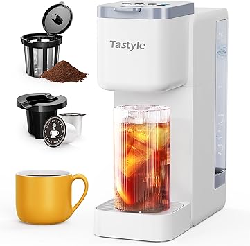 Single Serve Hot & Iced Coffee Maker with Strong Brew, 40oz Removable Reservoir, 6 Brew Sizes, Compatible with K Cup and Grounds, Compact for Home, Office, RV and Dorm, White (2.0 Version)