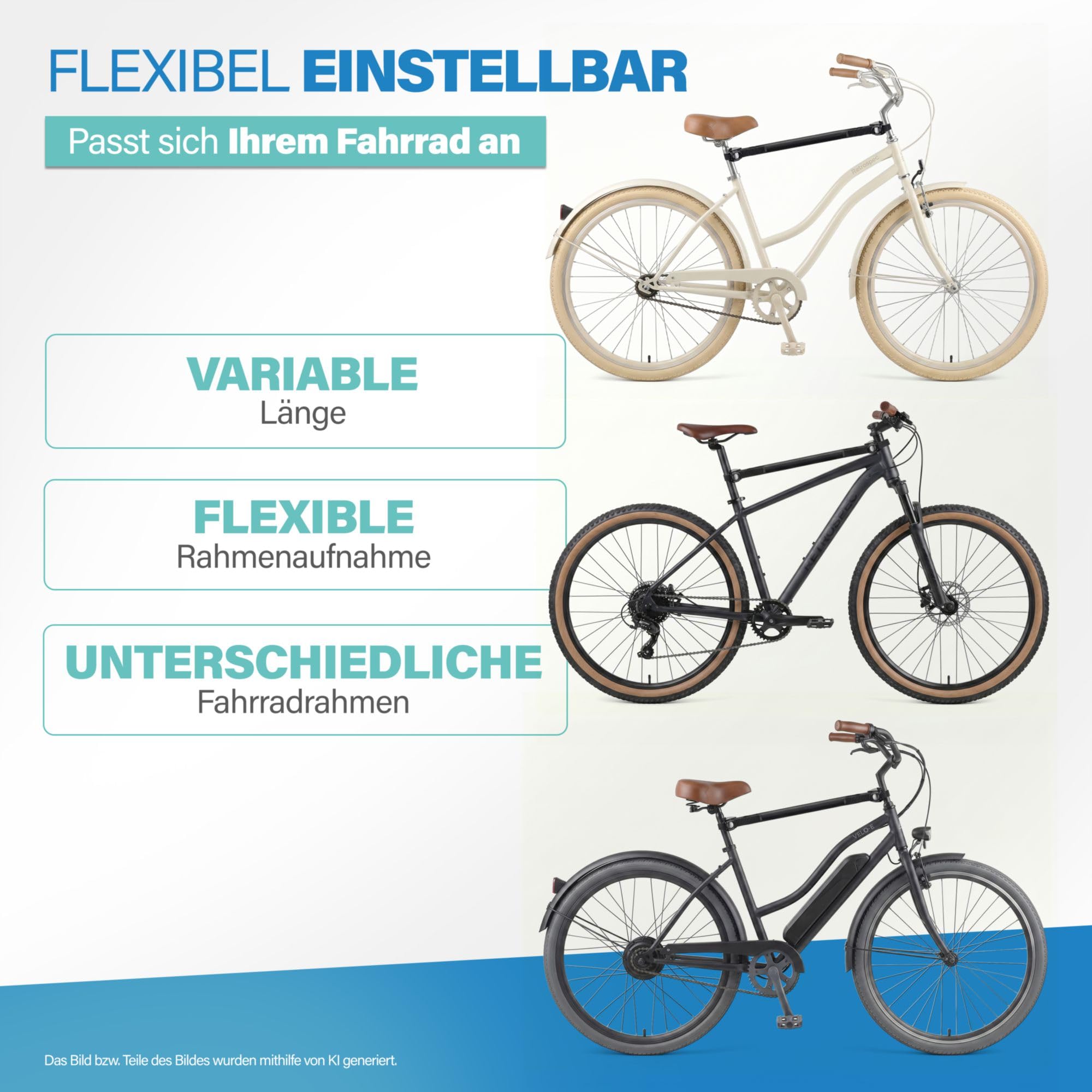 FISCHER Fahrradrahmenadapter, Variabler Adapter für sicheren und praktischen Fahrradtransport, passend für Rohre bis 6 cm Durchmesser, Abstand bis 65 cm zwischen Sattelstütze und Lenker, schwarz
