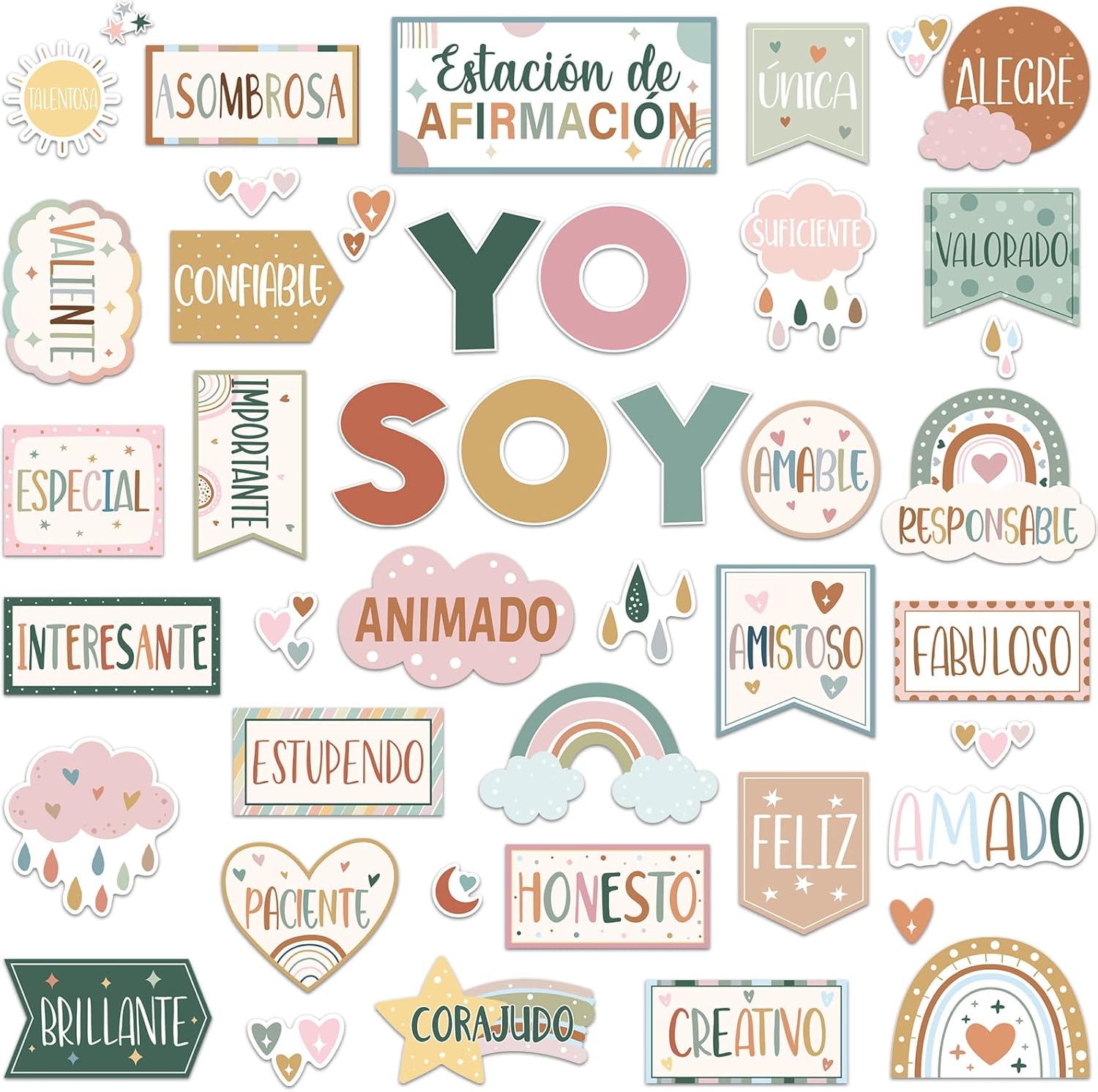 44 Pcs Affirmation Station Spanish Bulletin Board Set Motivational Posters Classroom Mirror Growth Mindset Decor Positive Affirmations Accents Cutouts for School Office Teacher(Boho) 44 Pcs Affirmation Station Spanish Bulletin Board Set Motivational Posters Classroom Mirror Growth Mindset Decor Positive Affirmations Accents Cutouts for School Office Teacher(Boho)