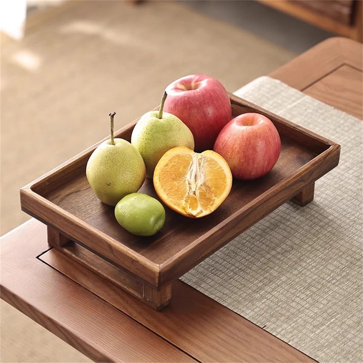 WOOD ART STORE Wooden Brown Fruit Tray | Rustic Tray for Friut Display, Serving, Decoration, Storage Home Decor (Pack of 1)-picture-20