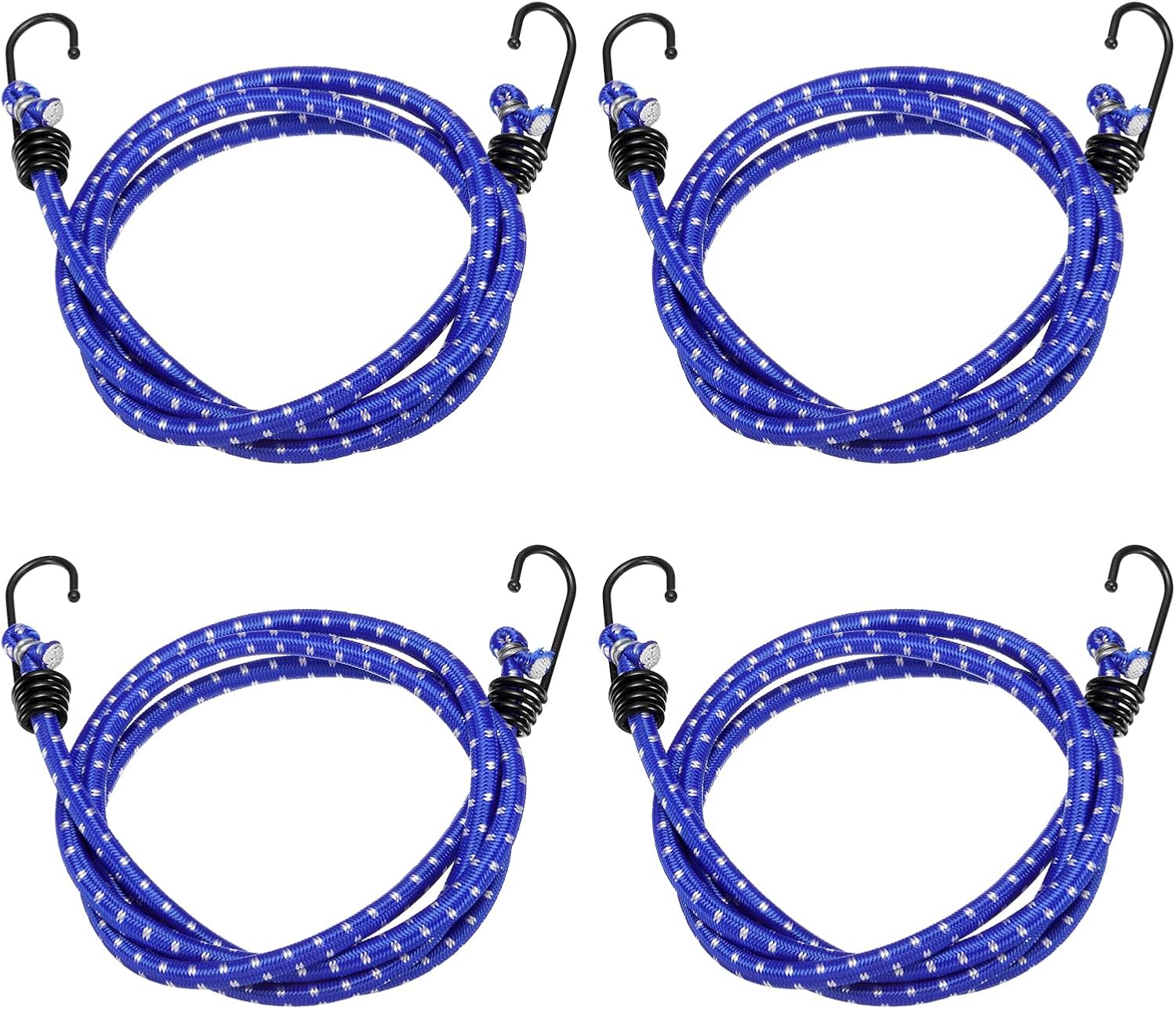HARFINGTON 4Pcs Bungee Cord with Hooks 60" Rubber Bungee Cords Heavy Duty Tie Down Straps with Metal Hooks for Cars Outdoor Camping Straps, Blue