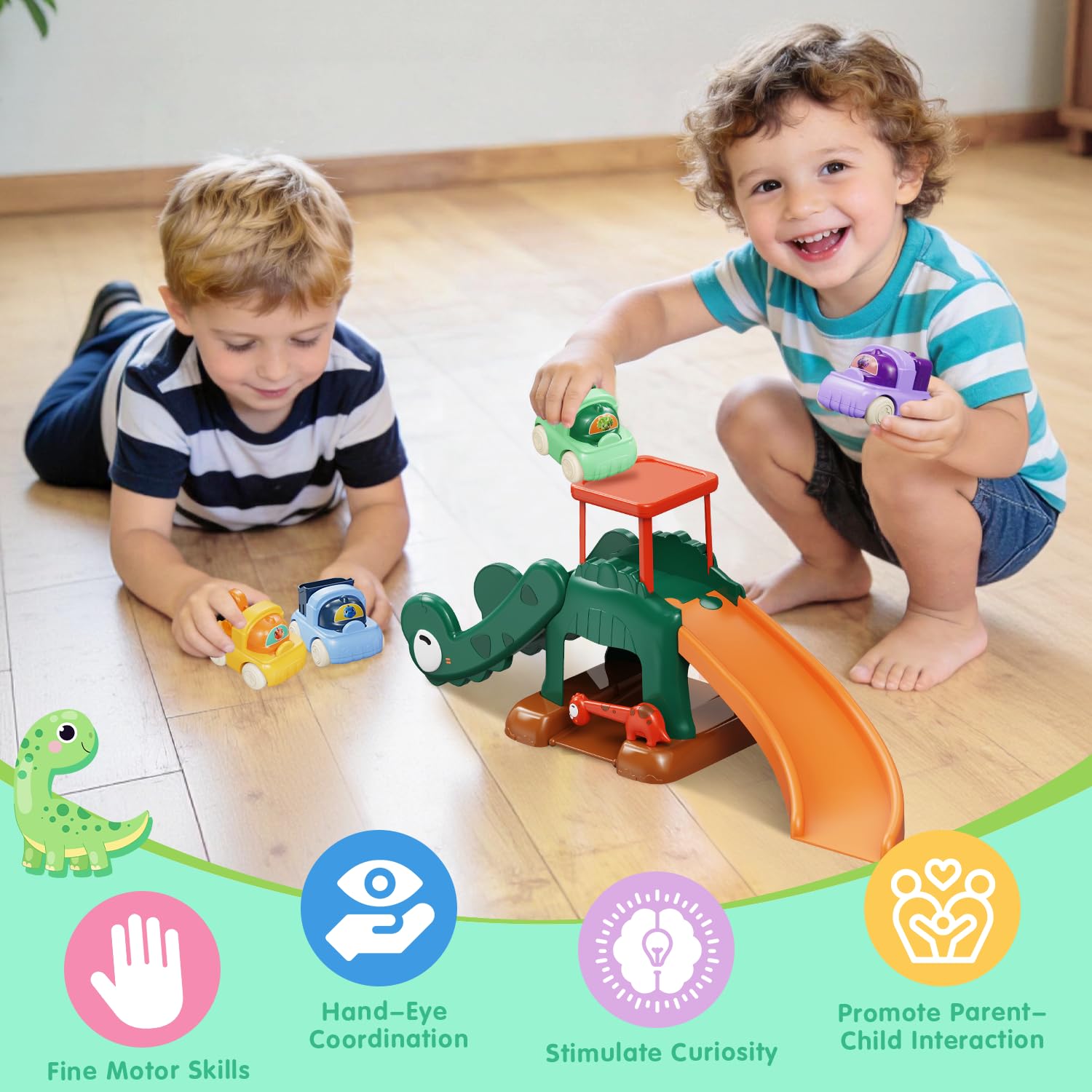 Juguete de Diapositivas de Dinosaurio para niños 1-2 años Que Contiene 4 Juguetes de Carrito, Regalo de Pascua para el Primer cumpleaños de los niños, Juguete de Aprendizaje Montessori Edad 1-2