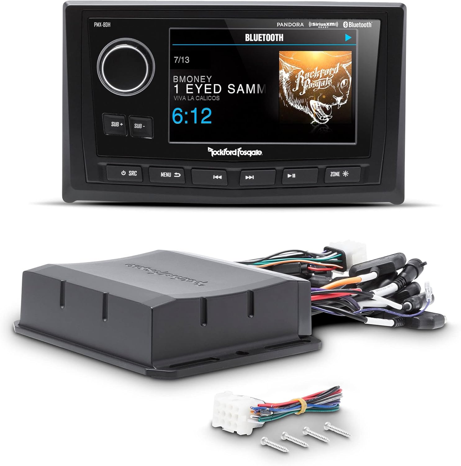 Rockford Fosgate - PMX-8BB Hide Away Media Receiver with NMEA Protocol and PMX-8DH 5" Color Display with 10' Extension Cable