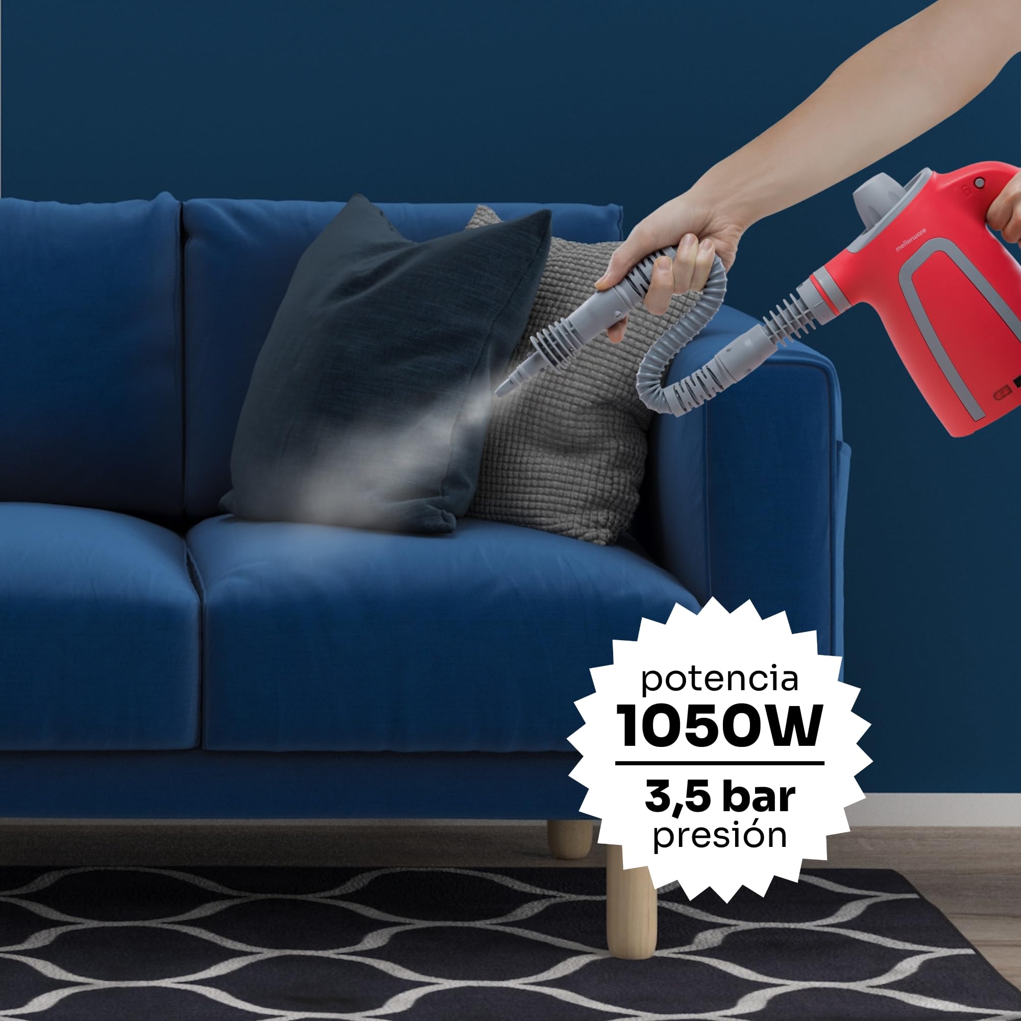 Mellerware Limpiador a Vapor de Mano Fush! 1050W Vaporeta de Limpieza Hogar 380mL 9 Accesorios