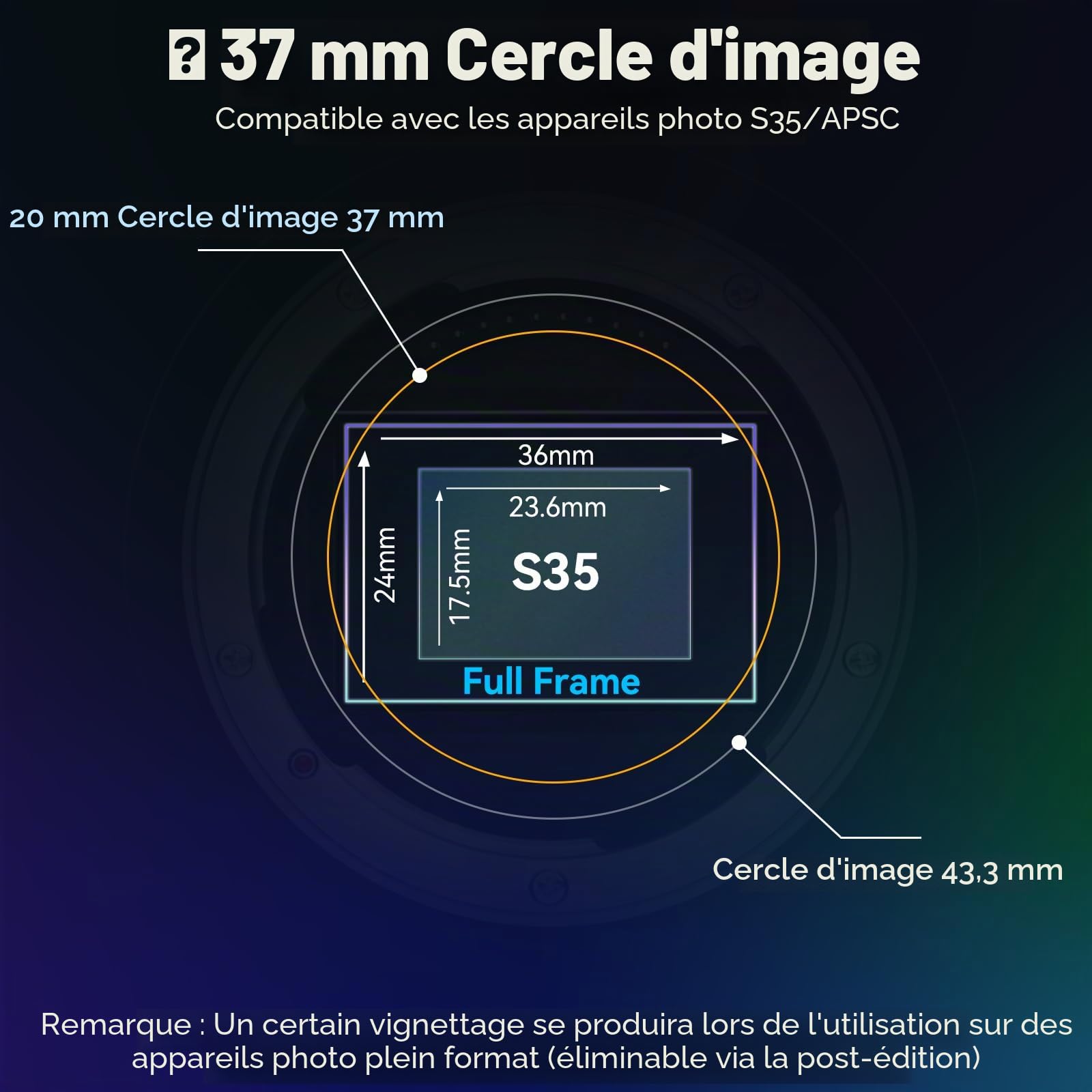 SIRUI 20mm T1.8 1.33X Objectif Anamorphique AF APS-C/S35 Grand Angle Focale Fixe pour Monture E