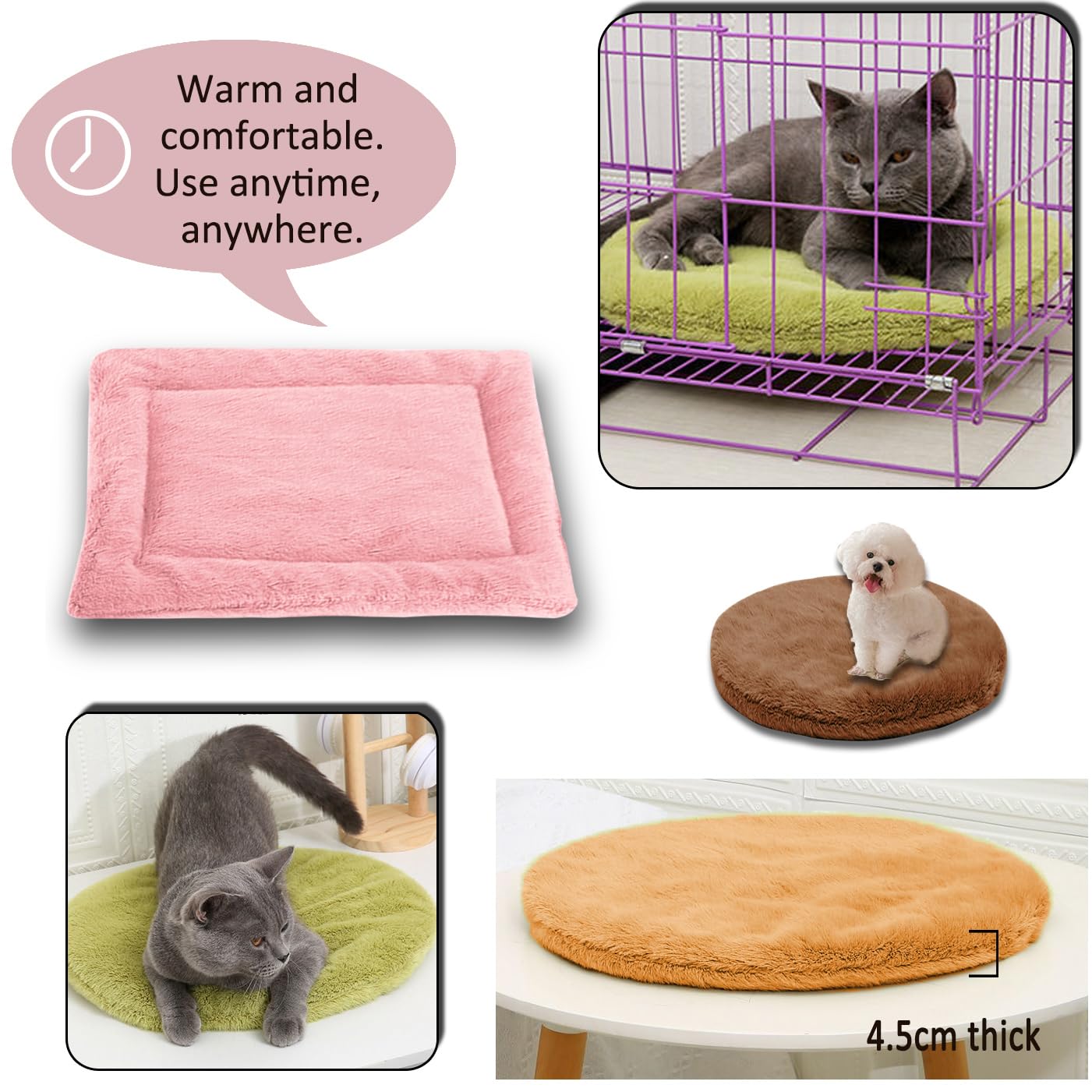 Kuschelige, beruhigende Katzenbett-Decke, waschbar, luxuriöse Katzenmatte, weich, flauschig, Premium-Flanell, Haustierkissen, doppelseitig, warmes Hundebett (Grün, Größe XL - 90 x 75 cm), 2 Stück