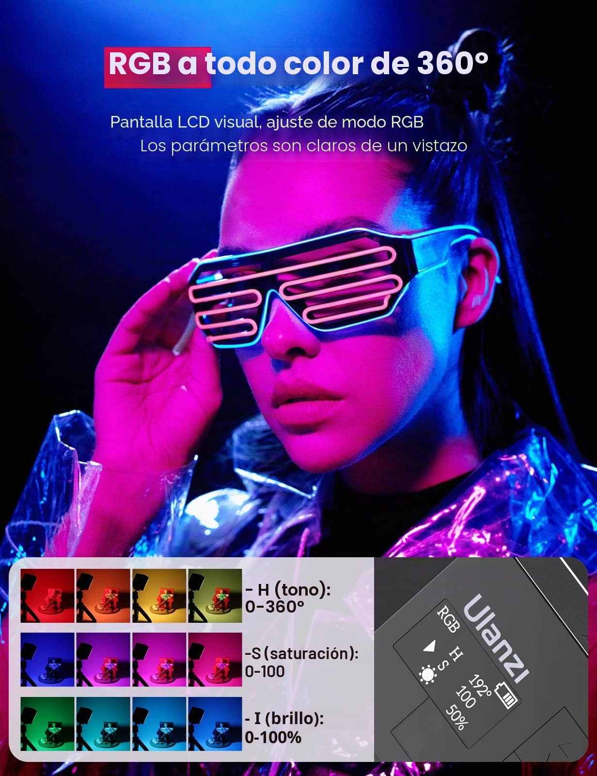 ULANZI VL49 Pro Luz Led Fotografia, Luz Led RGB con 2500mAh Batería, Luz de Vídeo Led Adsorción Magnética, 360° Full-Color Luz Fotografia con 20 Efectos de Luz Simulada para Fotografía de Producto