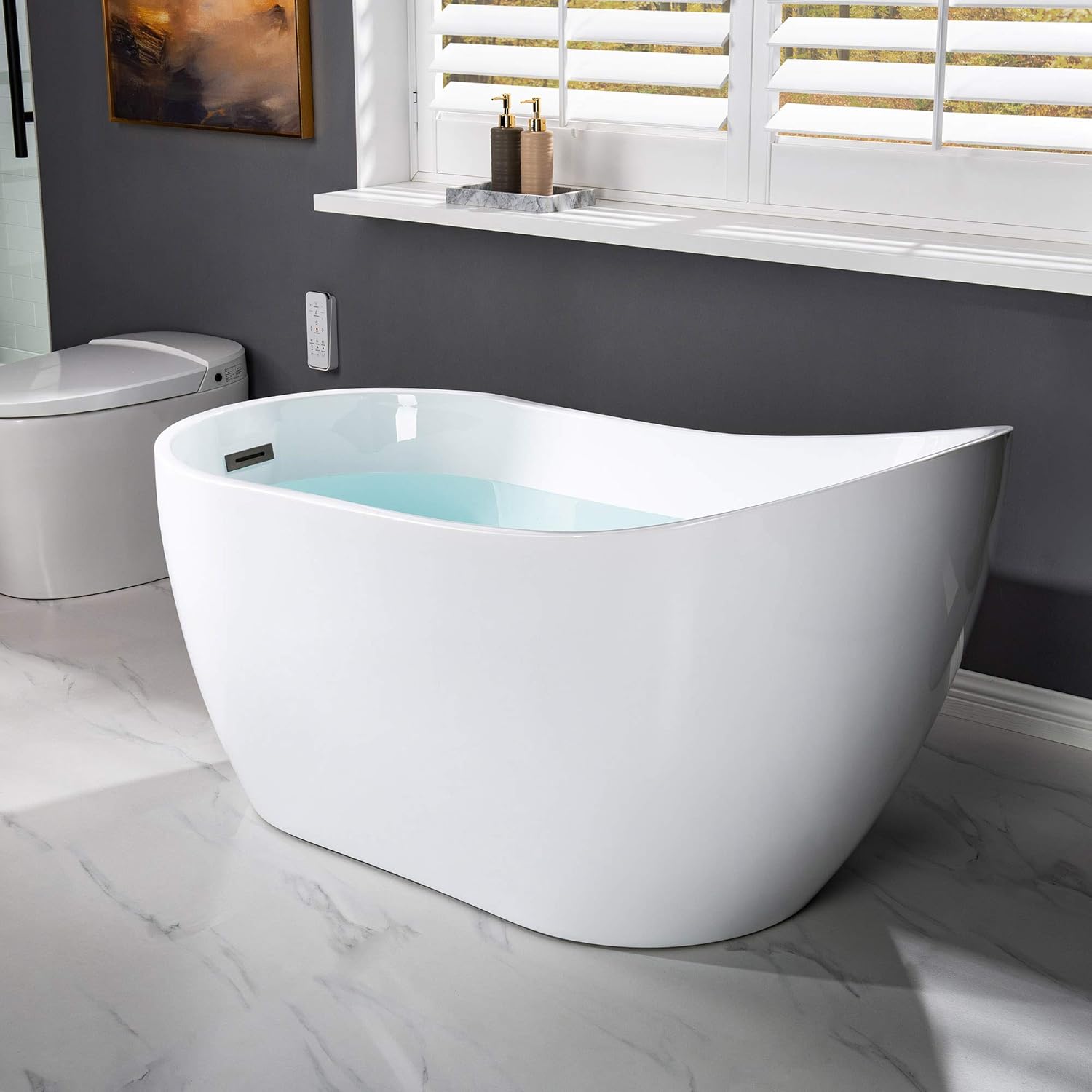WOODBRIDGE 54" Acrylic Freestanding Bathtub Contemporary Soaking White Tub with Matte Black Overflow and Drain,B0006-MB - Image 12