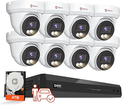 Miniatura 1 de Anpviz Sistema de cámara de seguridad PoE 4K de 16 canales, 8 cámaras IP PoE con cable de 8MP para exteriores con detección de humanos y vehículos,