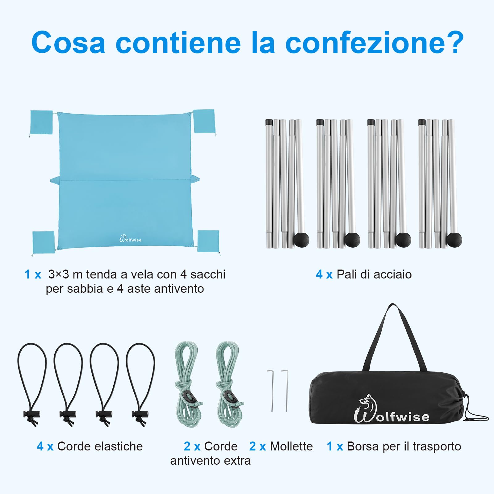 WolfWise Tenda da Spiaggia con Protezione Solare UPF50+, 3 x 3 m Tenda da Spiaggia con Ancoraggio di Sabbia