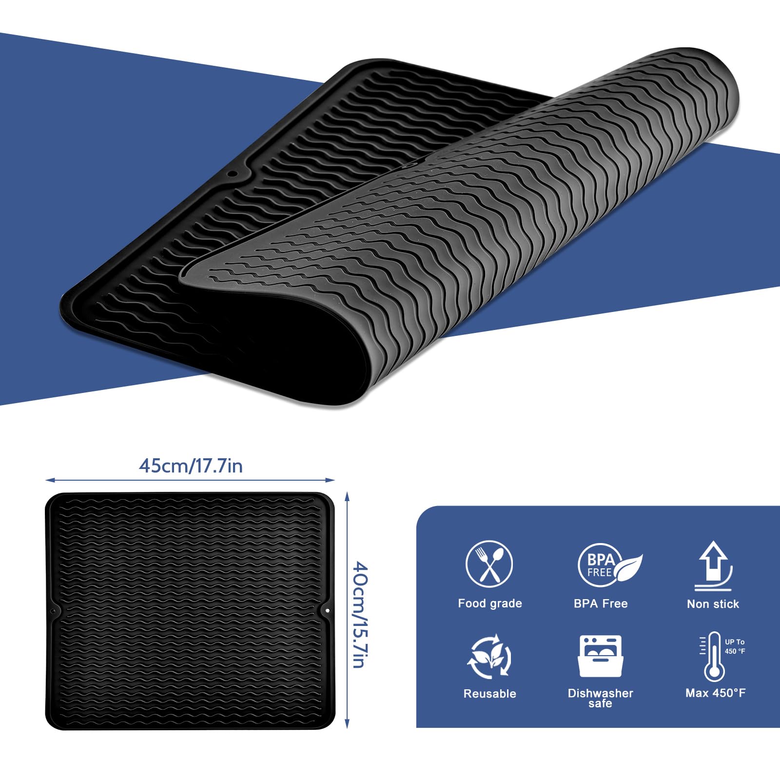 KitchenRaku Dish Drying Mat, Silicone Draining Board Mat - Image 2