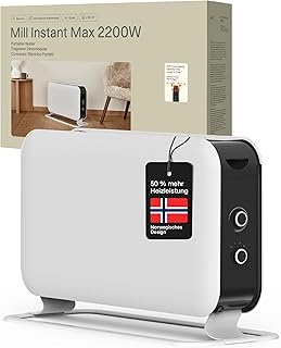 Mill Elektro Heizkörper 2200W, Konvektor Heizung elektrisch 26-30m², freistehende Elektroheizung, leise elektrische Heizung, Elektroheizkörper mit Thermostat, Electric Heater Heizgeräte für Innenräume