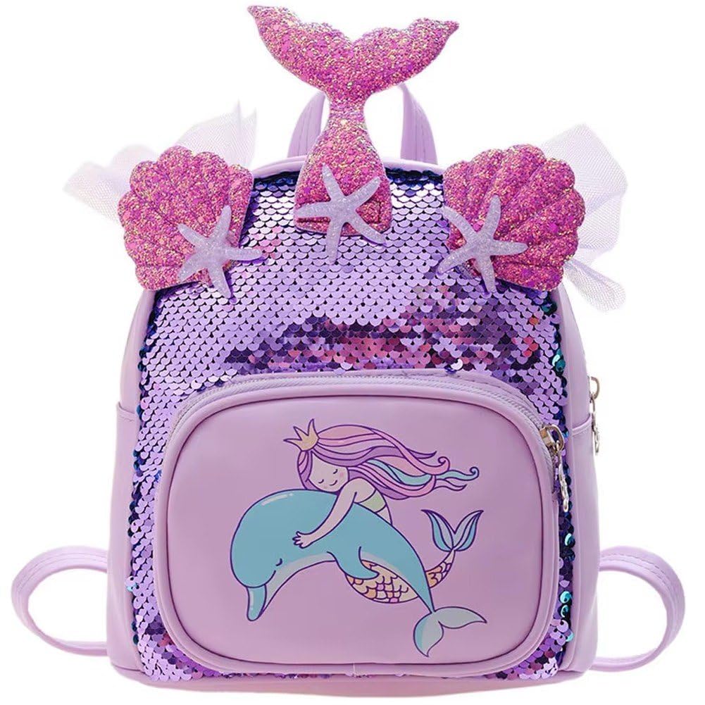 Sanfly Mermaid Girls Backpack, Glitter School Backpacks for Girls, Cute Mermaid Book Bag for Girl Kid Students Elementary School