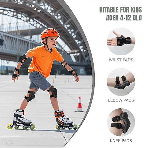 Miniatura 2 de GEQID - Rodilleras para niños, equipo de protección de 4 a 12 años, rodilleras y coderas con protectores de muñeca para patinaje, ciclismo,