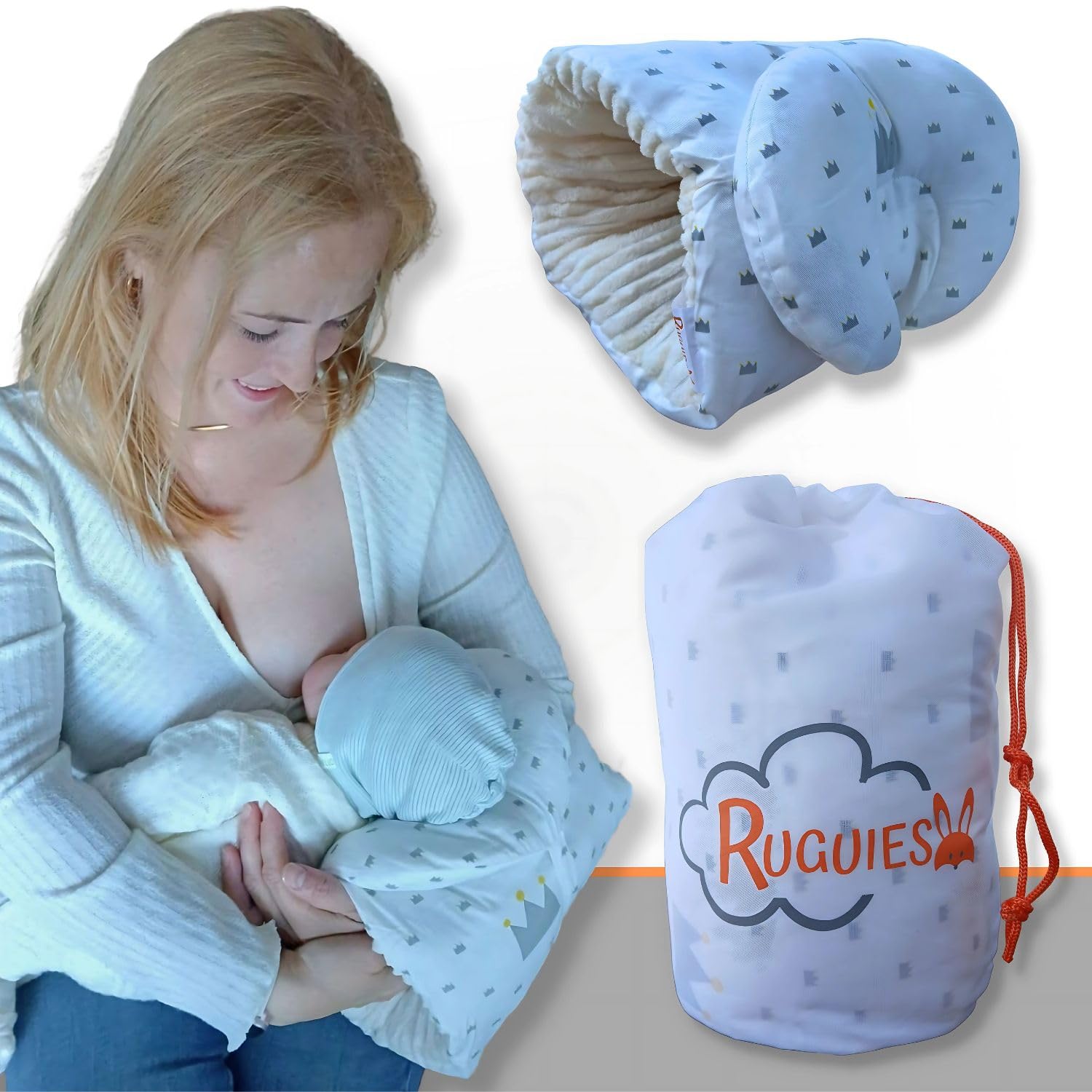 RUGUIES- Nursing Pillow- Ergonomic Infant Feeding Cushion + Anti-Reflux Pillow for Baby's Head at 45 Breast or Bottle Feeding
