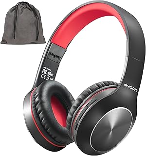 Rydohi Bluetooth Headphones Over Ear, 68H Playtime and 3 EQ Music Modes Wireless Headphones with Microphone/Deep Bass, HiFi Stereo Foldable Lightweight Headset for PC Home Travel Office(BLACK-RED)