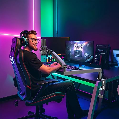 Miniatura 9 de Brazo de brazo de micrófono, brazo de micrófono de perfil bajo, soporte de brazo de micrófono ajustable con abrazadera de montaje de escritorio,