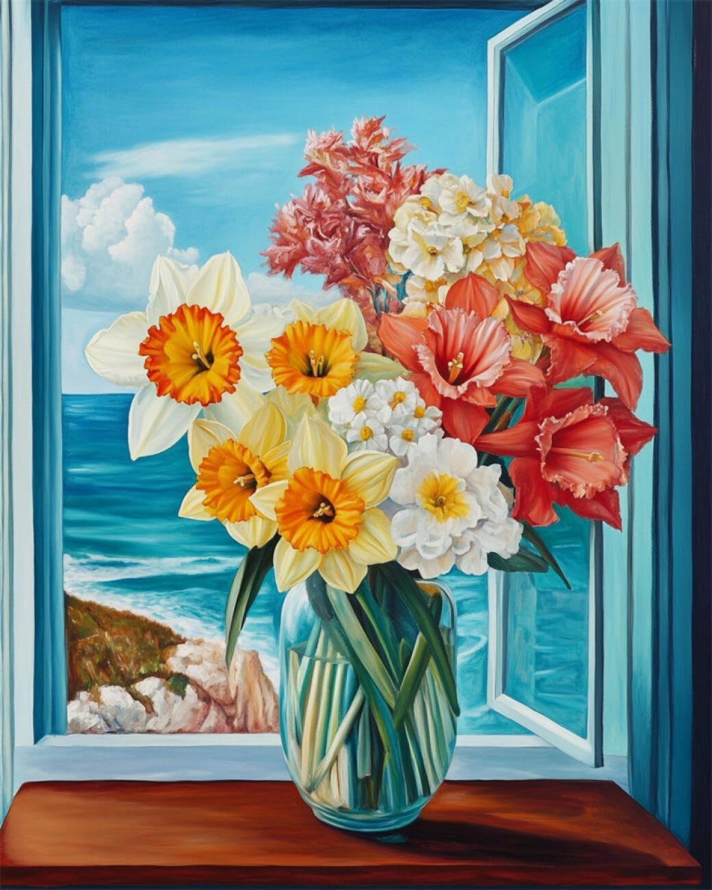 RKFLGEW DIY Seed Bead Embroidery Kits Flowers in A Vase 40x50cm