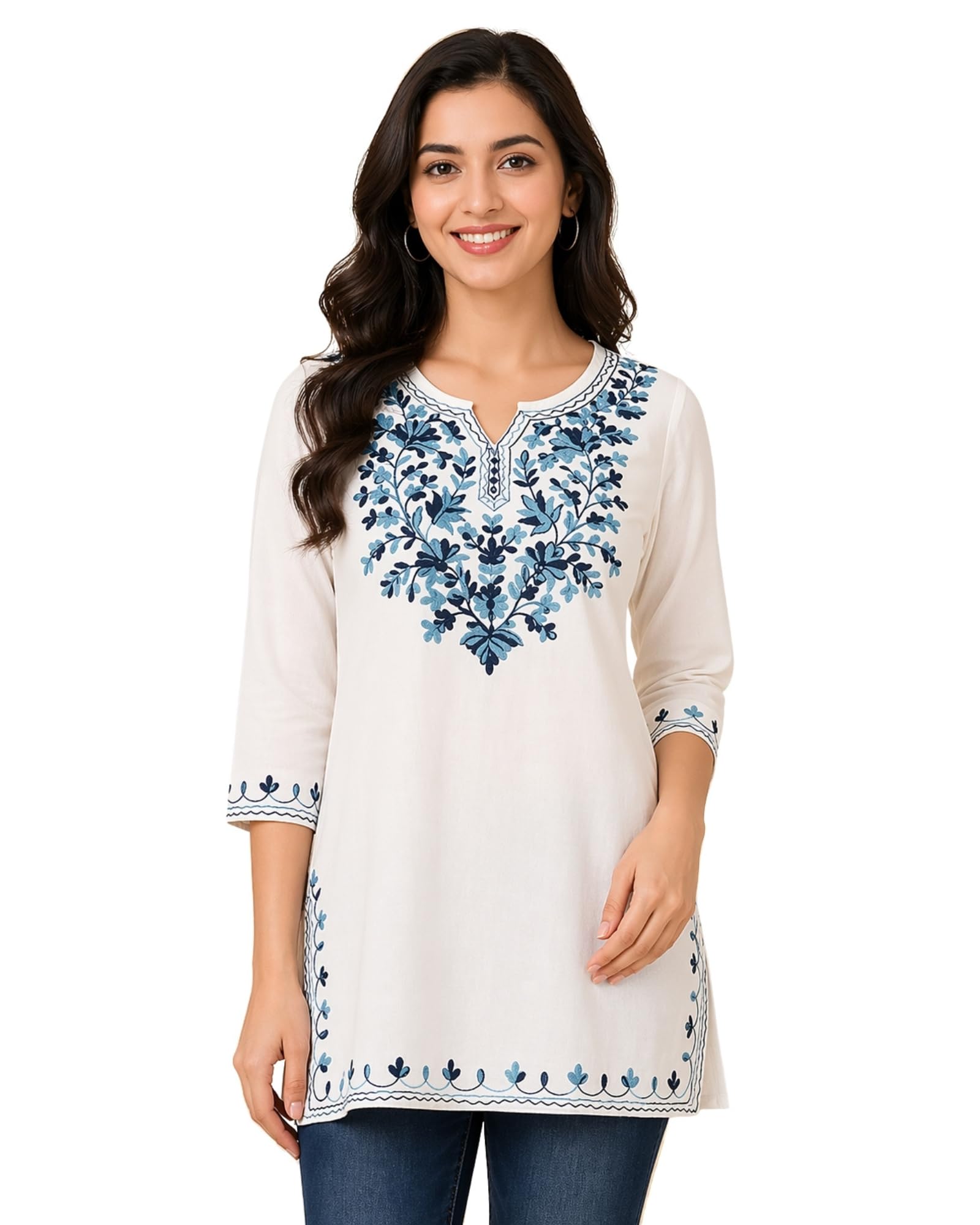 ethic glance Women's Pure Cotton Embroidered Short Kurtis-picture-11