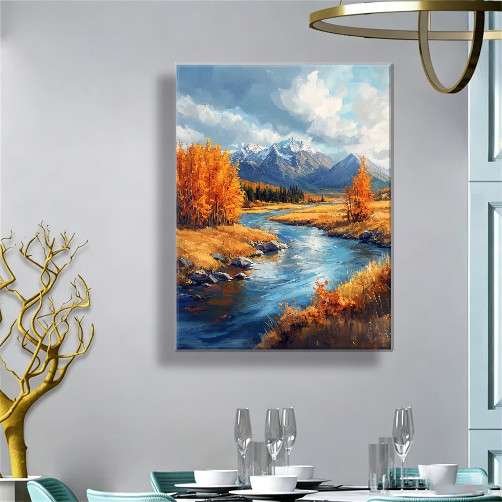 Dipingere con i Numeri Adulti fiume catena montuosa, Quadri da Dipingere Numerati Fai Da Te per Principianti, Olio La Pittura di Numeri Kit, Hobby Creativi Adulti, Decorazioni Casa 90x120cm Q3S-832