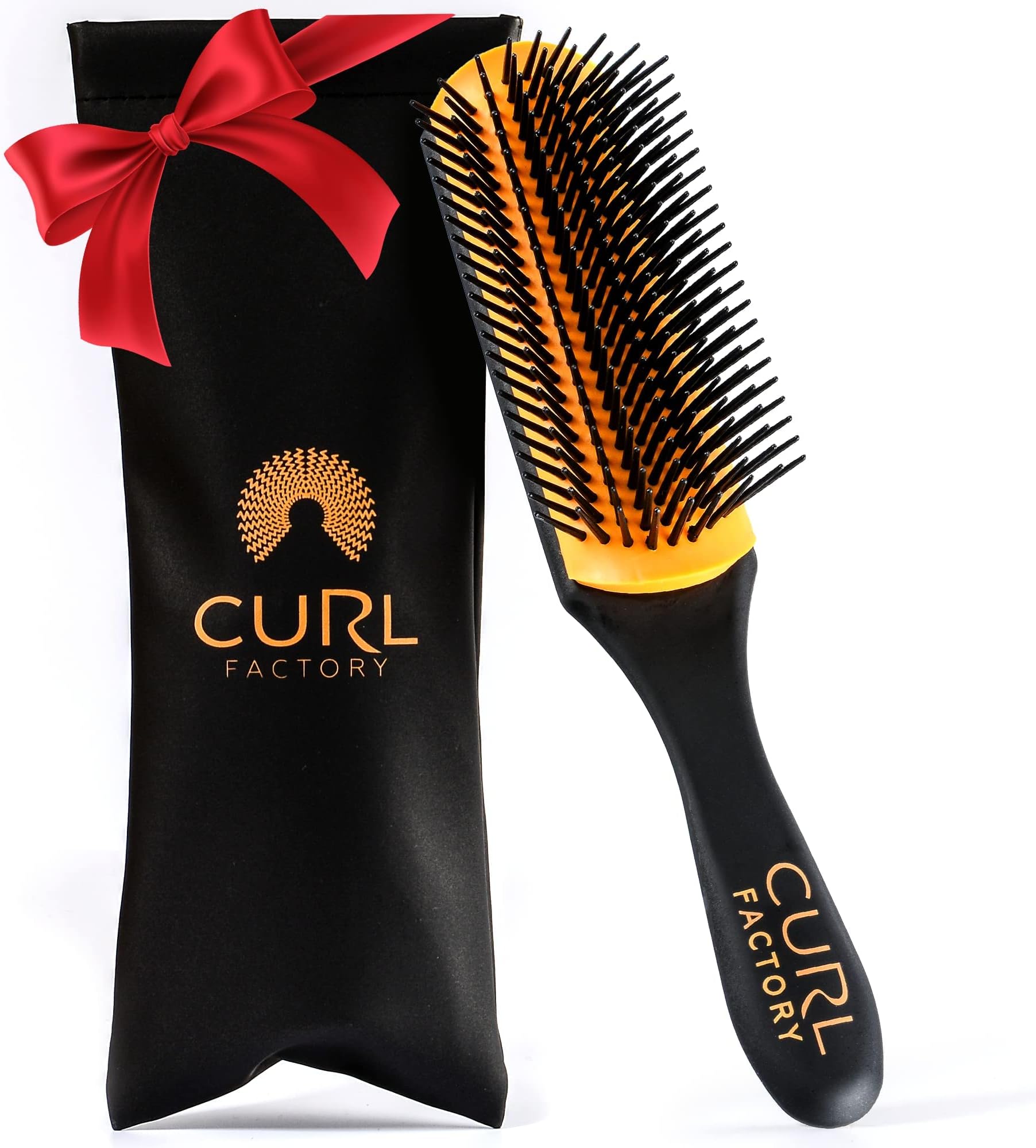Styling&Detangling Brush for Curly Hair and Travel Pouch, 9-Row Round Nylon Bristle Curl Defining Brush For Natural Black Hair - Easy Clean Rubber Cushion & Handy Protective Case - Curly, Thick Hair