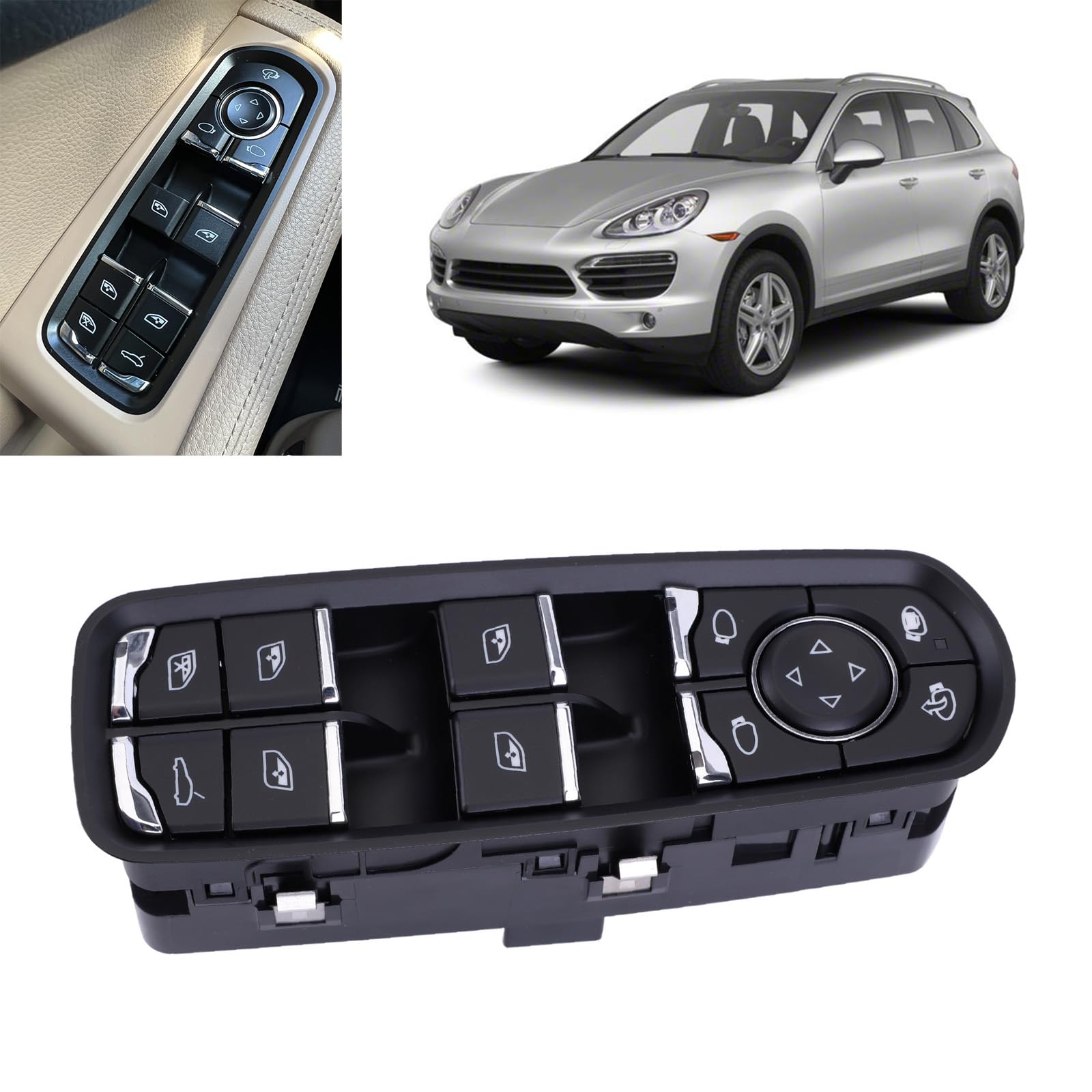 7PP959858AE Interrupteur de lève-vitre avant gauche pour Porsche Cayenne 92A Macan 2010-2021 Interrupteur principal 7PP 959 858 Q, 7PP959858Q, 7PP.959.858.A Interrupteur de lève-vitre électrique