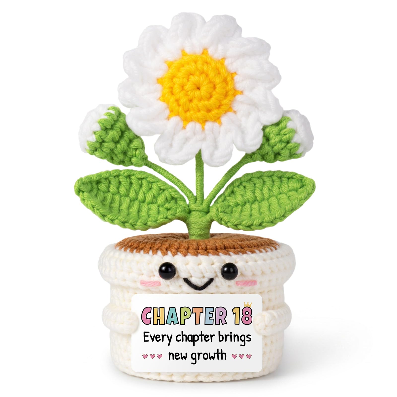 IDELTIME 18th Birthday Gifts for Girls, Handmade Crochet Daisy Plant, 18 Year Old Gifts for Daughter Granddaughter Sister Her, 18th Birthday Decorations, Emotional Support Crochet Flowers Daisy Decor