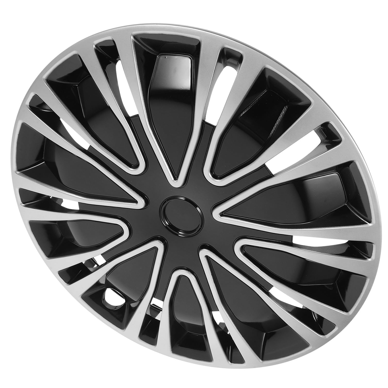 Tapacubos para Coche de 15 Pulgadas, Cubierta Decorativa de Cubo de Rueda en Acero Resistente, Diseño Plateado y Negro, Accesorio para Llantas, Protección Antirrayaduras