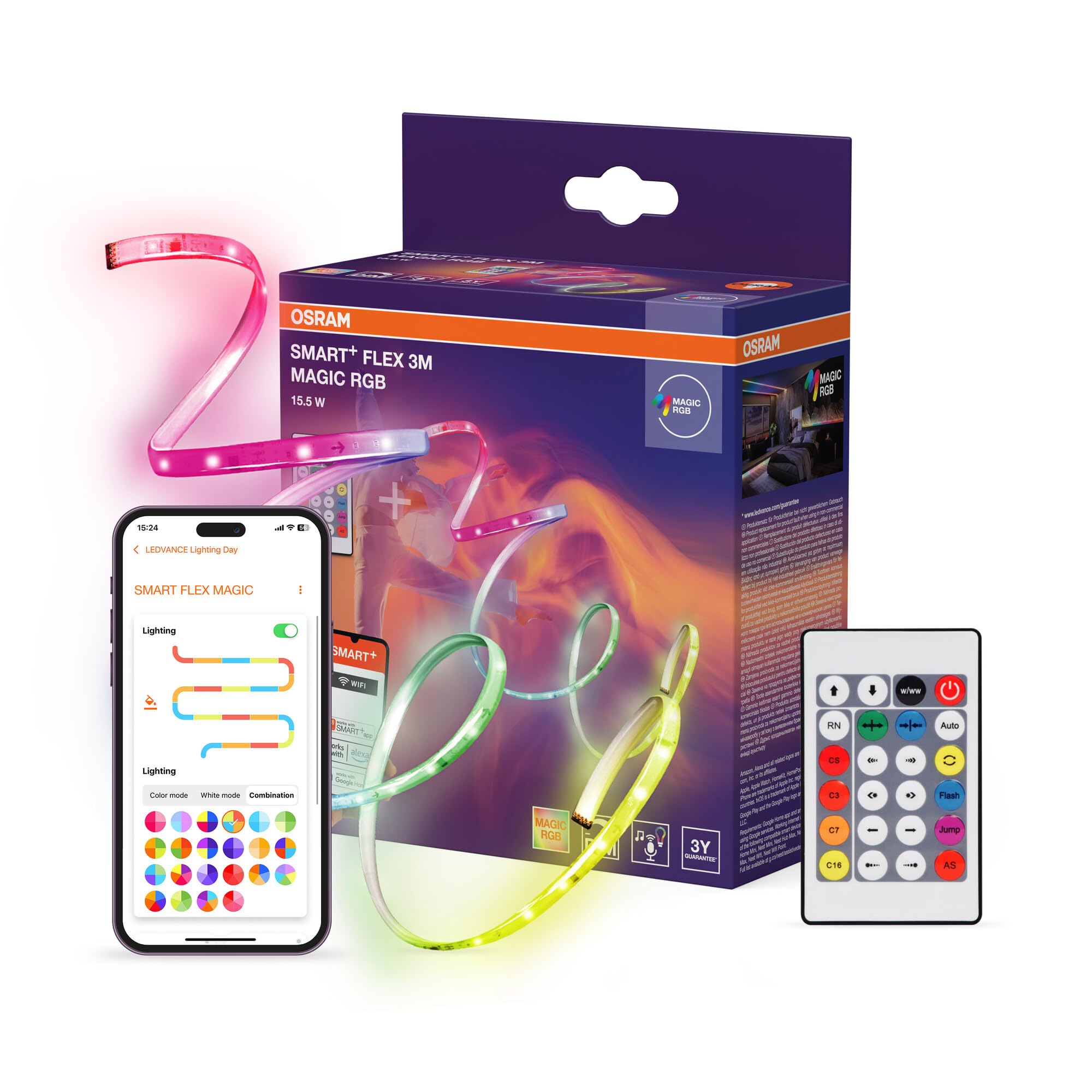 OSRAM Tira LED SMART+ WiFi FLEX 3M, blanca, 15W, 350lm | Smart+ Wifi Flex Magic RGB, Ambient Mood Light, Blanco, 30000 h, Paquete de 1