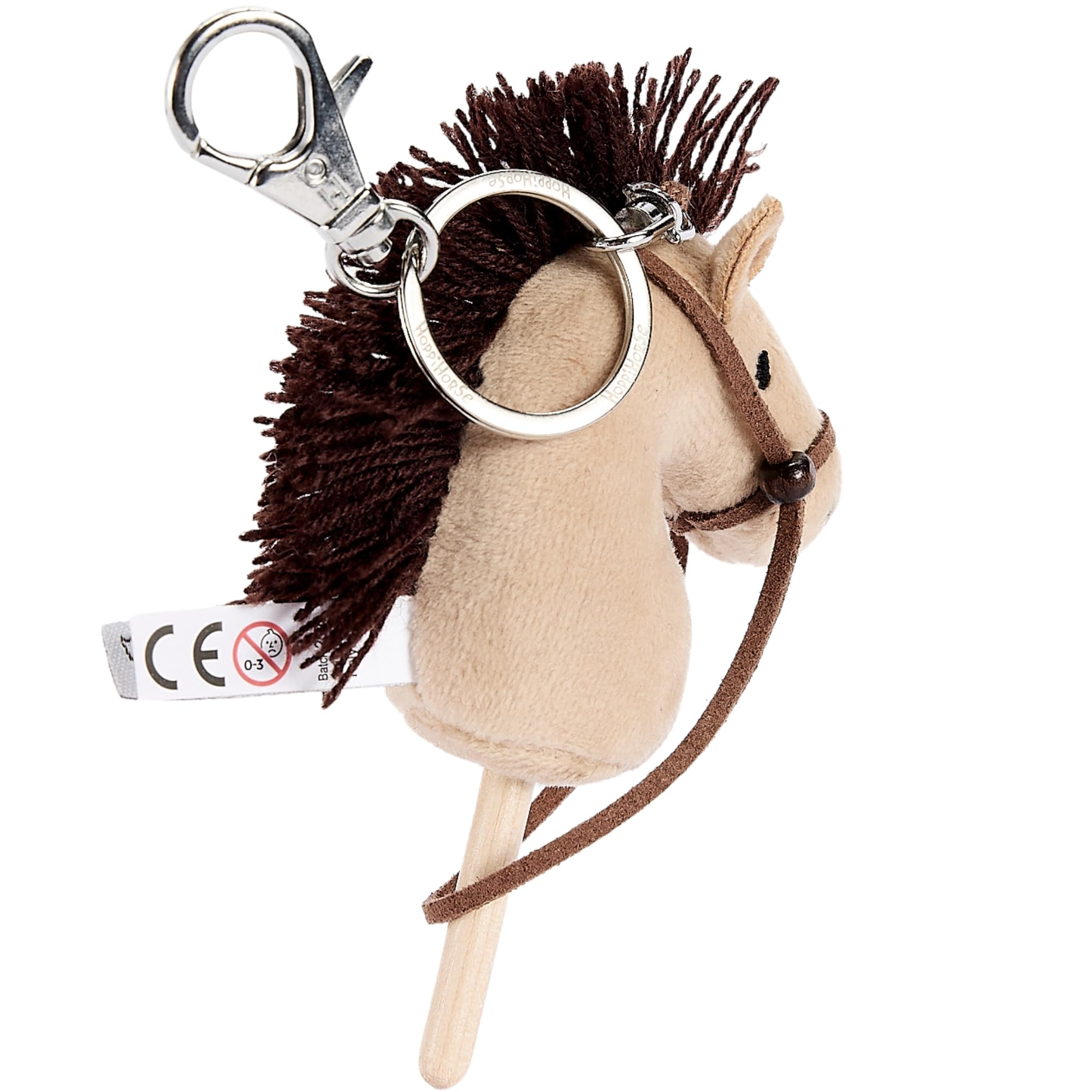 Hoppihorse by Hoppimals – Mini Konik na Kiju Brelok z Prawdziwymi Lejcami – Główka z Pluszu i Drewniany Patyk – Miniaturowy Hobby Horse