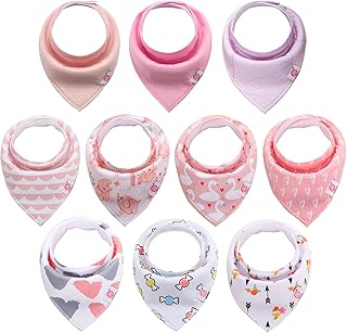 Newthinking 10 Pack Baby Dribble Bibs, Baby Bandana Bibs with Adjustable Snaps, 100% Cotton Baby Drool Bibs for 6-24 Months Newborn and Toddlers