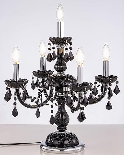 Miniatura 9 de TOCHIC Lámpara de mesa moderna, lámparas de noche de cristal negro para dormitorio, 5 luces góticas para mesitas de noche, lámparas de renacimiento