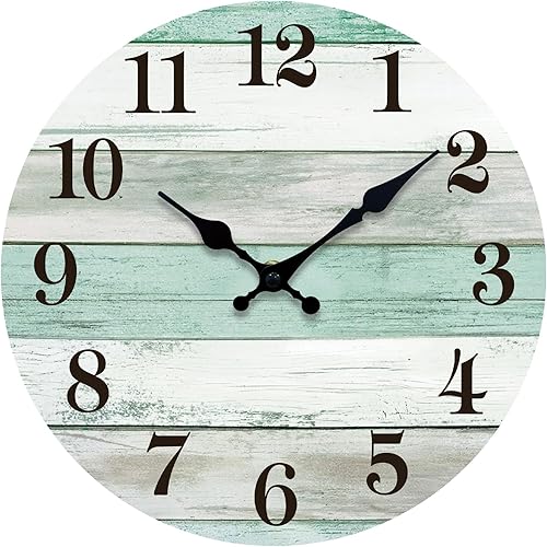 Reloj de pared silencioso sin tictac de madera, funciona con pilas, 12 pulgadas, pequeño, rústico, estilo retro, rústico y de playa, decorativo para