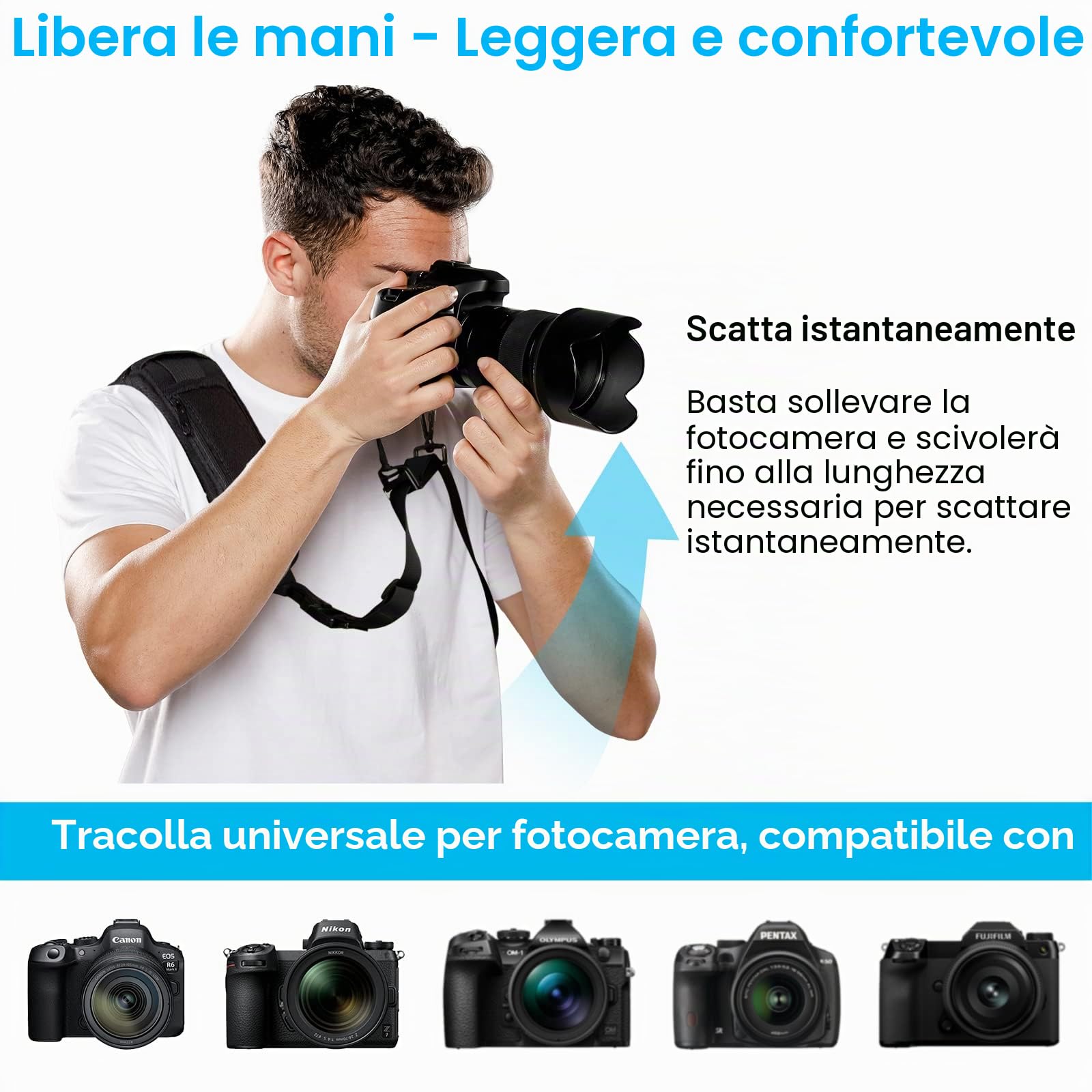 Arvok Tracolla Macchina Fotografica, Set di Tracolla Fotocamera e Cinturino da Polso, Cinghie per Fotocamera con Sgancio Rapido e Cordino di Sicurezza, Regolabile Tracolla per DSLR/SLR Fotocamera