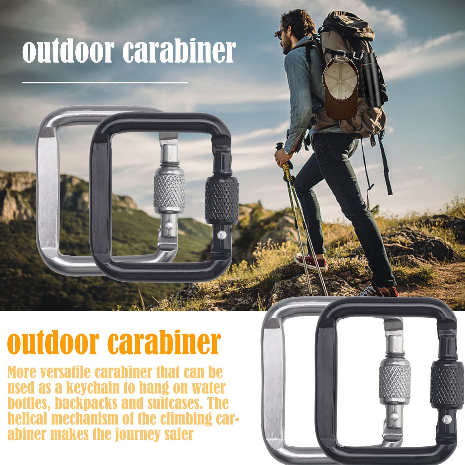 4 PCS Mousqueton, Mousqueton Aluminium, Mousqueton Escalade Avec Bouchon A Vis Pour Exterieur Camping Randonnee Voyages Argent Noir 74665818