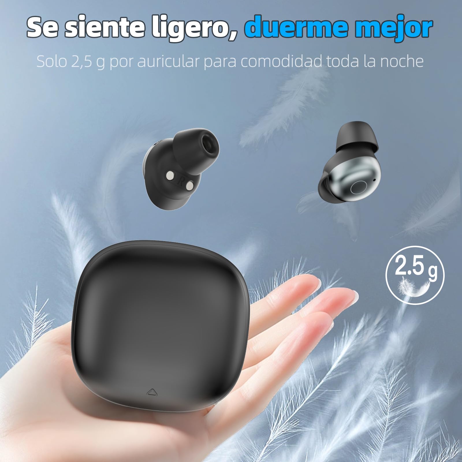 Auriculares para Dormir Auriculares Inalámbricos Bluetooth 5.4 Lado, 6 EQ | Mini Auriculares con LED, Doble Modo Sueño 40H, Diseño Cómodo Sleep Earbuds para Descanso, Viajes y Uso Nocturno