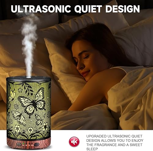 Miniatura 3 de Difusor de aceite esencial de metal para aromaterapia, difusor de niebla fría con 7 luces de color para el hogar, oficina, spa (mariposa grande)
