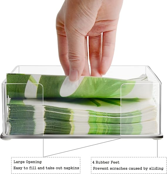 Square Acrylic Napkin Holder for Table | Napkins Holder for Cocktail Table and Kitchen, Tabletop Napkin Tray for for Bathroom, Dining, Parties (7x7'')