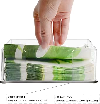 Square Acrylic Napkin Holder for Table | Napkins Holder for Cocktail Table and Kitchen, Tabletop Napkin Tray for for Bathroom, Dining, Parties (7x7'')