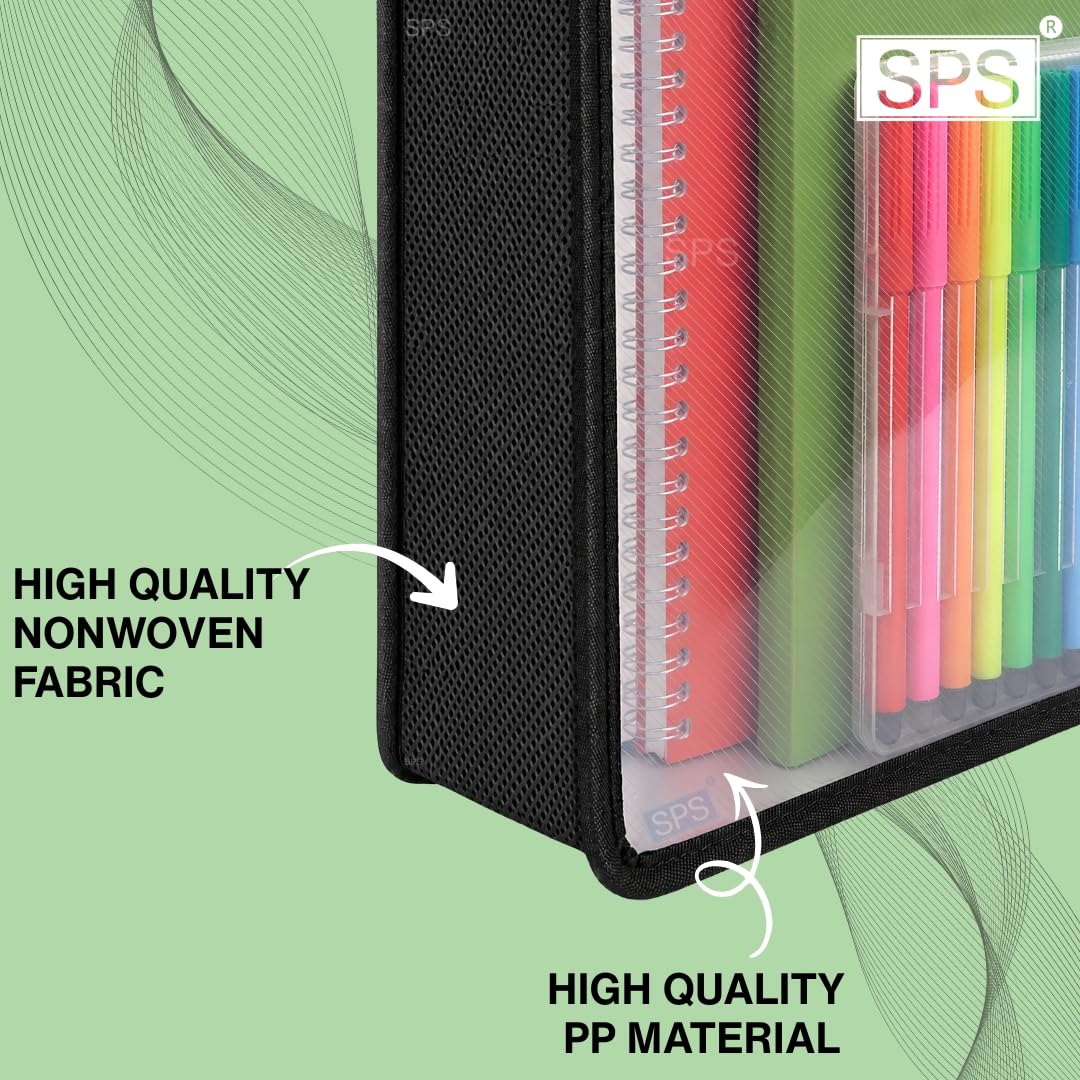 SPS Carpeta de archivos, A4 vertical de poliplástico, bolsa de almacenamiento de archivos transparente con botón pulsador, juego de 5 carpetas de archivos (vertical, negro, paquete