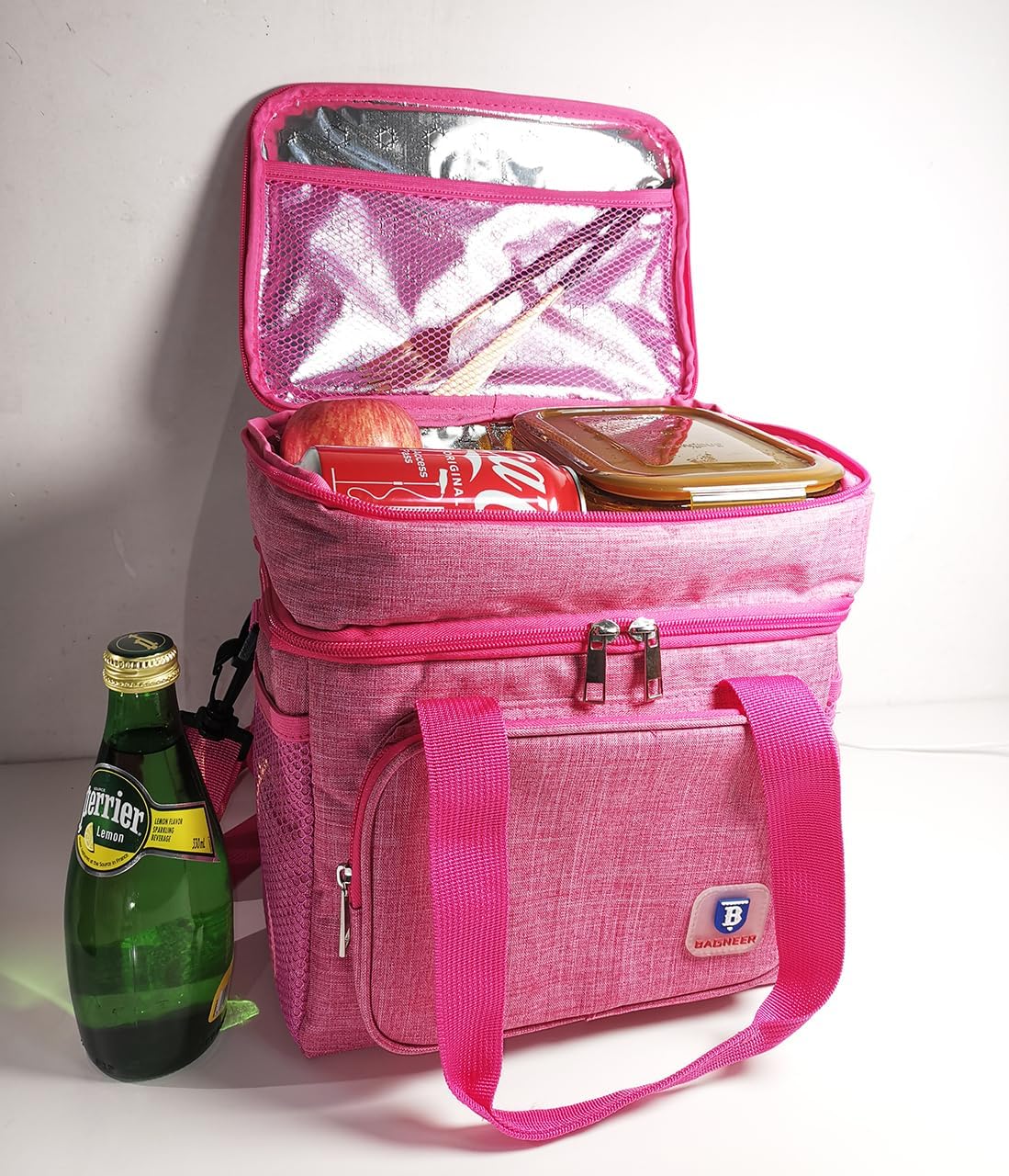 Insulated Lunch Box for Women, Double Decker Pink Lunch Bag Work Picnic Cooler Bag, Durable Leakproof Lunch Pail Camping Beach Food & Drink Thermal Box Outdoor Lunchbox Gifts, 14L (Rose) - Image 9