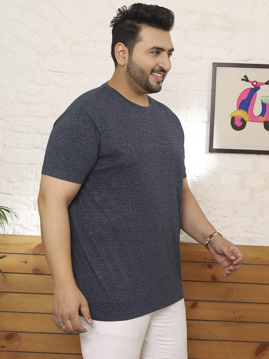 Bigbanana Męska koszulka z okrągłym dekoltem w paski plus size